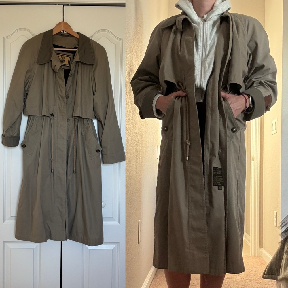 Vintage Tan Plaid Lined Trench Coat - Picture 3 of 15